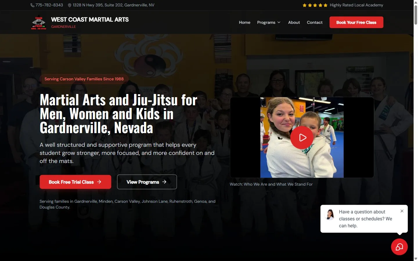 The West Coast Martial Arts site we built